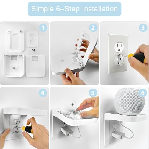 Wall Outlet Shelf with Cord Storage for Bathroom and Kitchen
