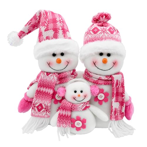 Pink Christmas Snowman Decor Set for Home & Tiered Tray - 3 Pieces