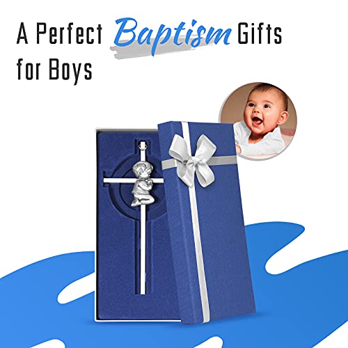 7-Inch Silver Baptism Cross for Boys - Keepsake Christening Wall Decor