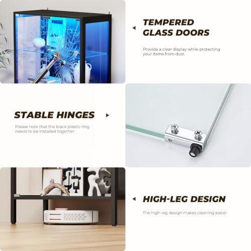 5-Tier Glass Display Cabinet with Adjustable Shelves and Motion Sensor LED