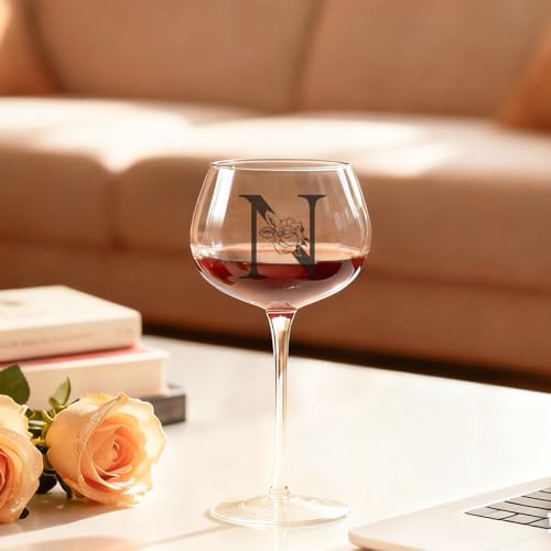 Personalized Monogram Wine Glass N - Custom Gift for Women, Mom, Wife