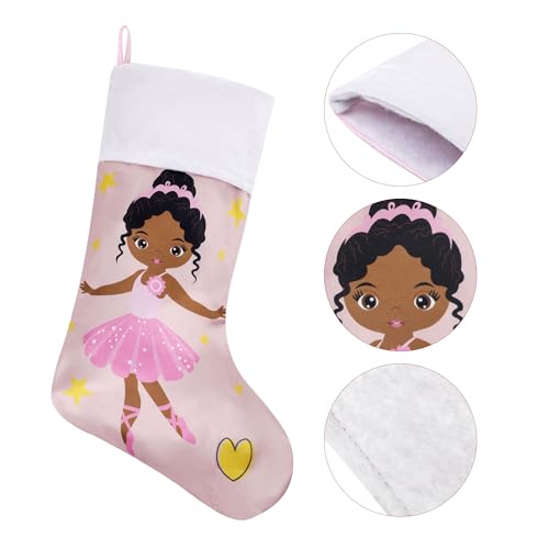 Pink Christmas Stocking with Black Princess Print - 18 Inch Holiday Decor - Pink Variation