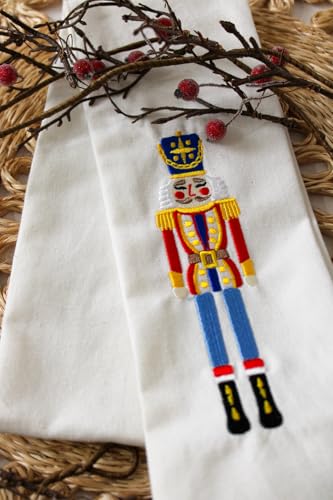 Christmas Nutcracker Embroidered Linen Wreath Sash for Front Door Decor