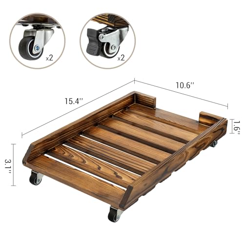 Rustic Solid Wood CPU Tower Stand with Rolling Lockable Caster Wheels
