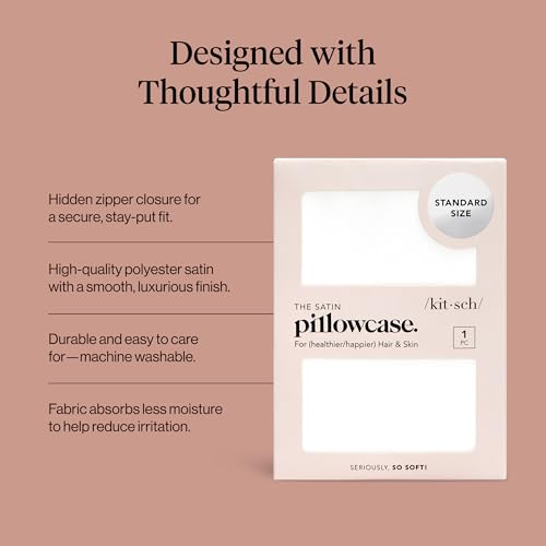 Kitsch Satin Pillowcase with Zipper Standard Size Ivory
