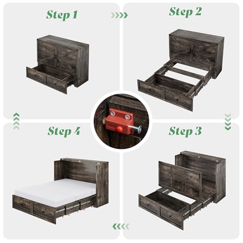 Queen Murphy Bed with 6" Memory Foam Mattress and Charging Station