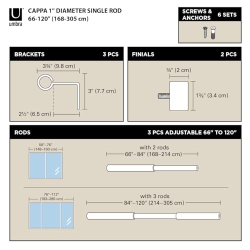 Umbra Cappa Curtain Rod ? Modern Extra Long Extendable Curtain Rod and Includes Matching Finials, Brackets & Hardware