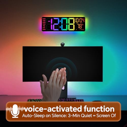16-Inch RGB LED Digital Wall Clock with Bluetooth Sync, Remote & Dual Alarms