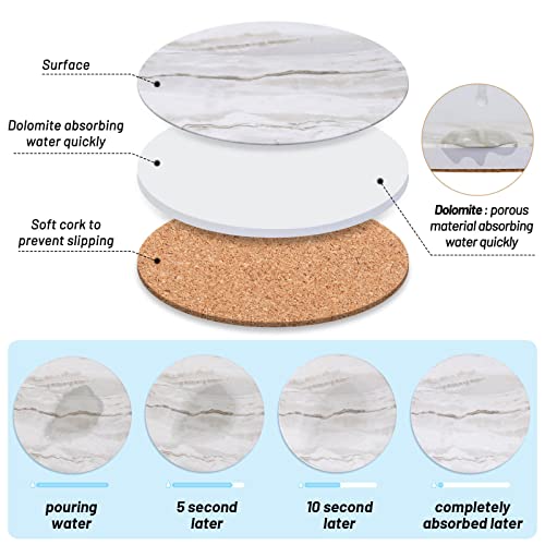 Absorbent Ceramic Drink Coasters with Holder - Set of 6, Marble Style