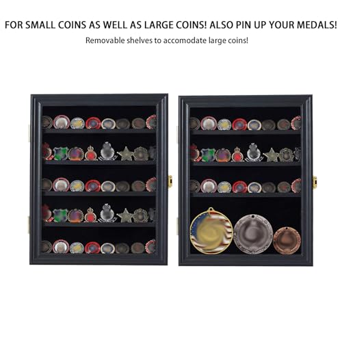 Lockable Wooden Challenge Coin Display Case with Removable Shelves