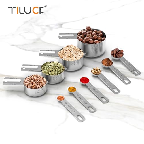 Stainless Steel Measuring Cups and Spoons Set - 10 Piece Nesting Set for Baking
