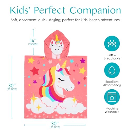 Joiedomi Kids Hooded Beach Towel Poncho - Quick Dry Microfiber, 30x30