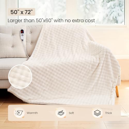 50"x72" Heated Throw Blanket, Electric Sherpa Fleece with 6 Heat Settings