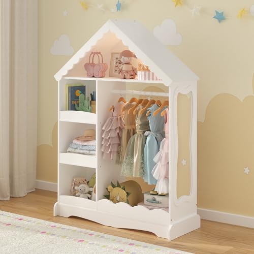 Kids Dress Up Storage Wardrobe with Full-Length Mirror and LED Light