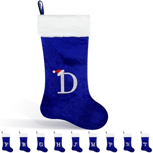 22-Inch Monogram Christmas Stocking, Velvet Letter Xmas Stocking with Plush Cuff
