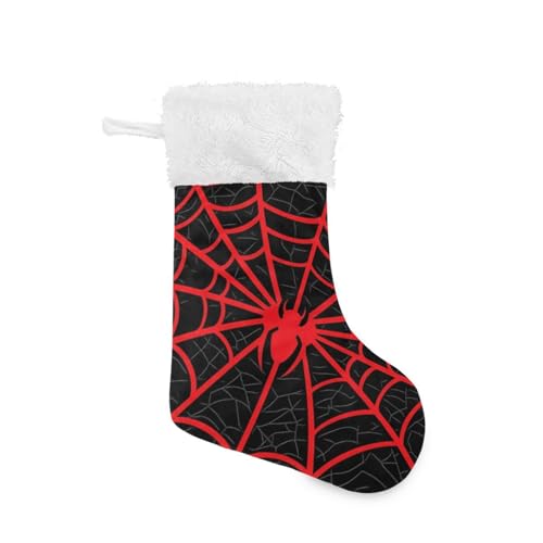 Spiderweb Red Christmas Stocking 18 Inch with Plush Faux Fur Cuff - CTYSHTDL 1PCS