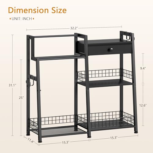 3-Tier Bathroom Ladder Shelf with Towel Rack and Storage Drawer