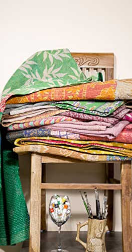 Handmade Vintage Kantha Quilt - Boho Throw Blanket Bedspread