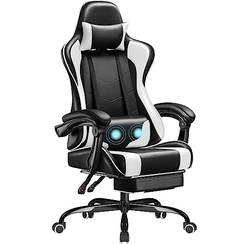 Ergonomic Gaming Chair with Footrest, Massage Lumbar Support & Recline