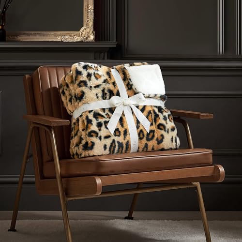 Cozy Bliss Brown Leopard Faux Fur Throw Blanket 60x80 Twin Edition