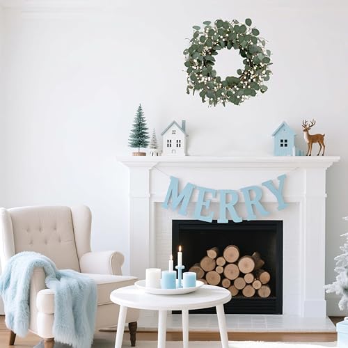Green Eucalyptus Wreath 22in with White Berries - Front Door Holiday Decor