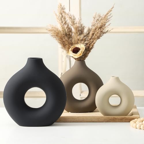 Ceramic Donut Vase Set of 3 - Modern Aesthetic Table Centerpiece Decor