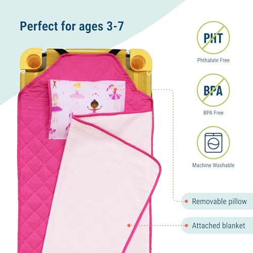 Toddler Nap Mat with Pillow and Blanket for Daycare and Preschool