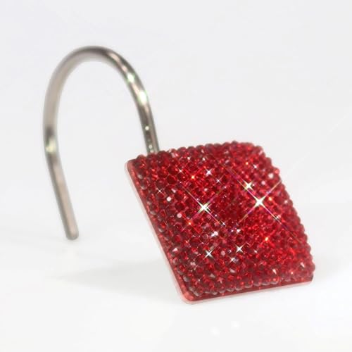 Red Bling Shower Curtain Hooks - Christmas Bathroom Rings, 12 pcs