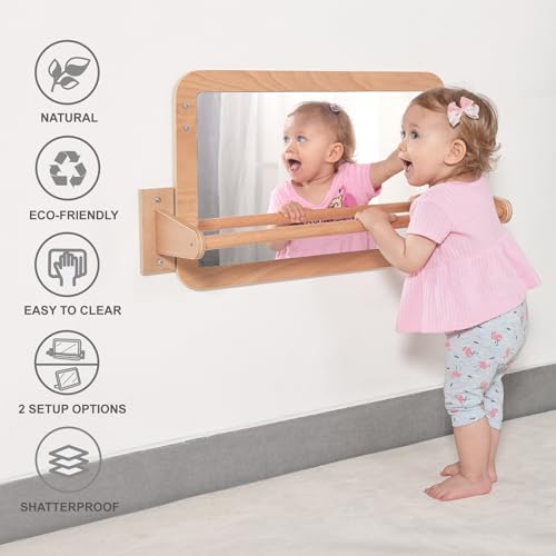 2-in-1 Montessori Sensory Mirror with Pull-Up Bar for Infants