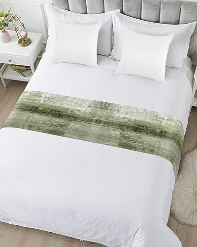 Sage Green Satin Bed Runner for Queen Size Bed - Geometric Bed Scarf, 83 x 20"
