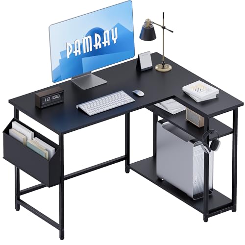 40-Inch L-Shaped Computer Desk with Reversible Shelves for Small Spaces