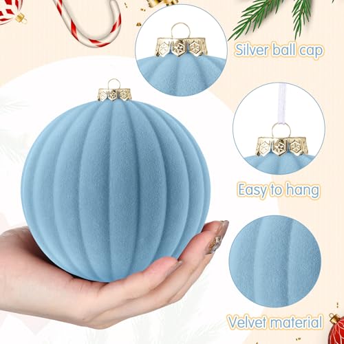 Syhood 4 Inch Dusty Blue Velvet Christmas Ornaments - 9 Pack Large Holiday Balls