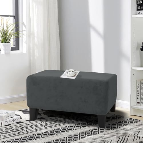 Velvet Ottoman Slipcover - Small Stretch Footstool Cover, Gray