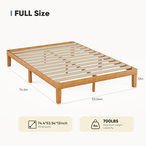 Full Size Solid Wood Platform Bed Frame, 12-Inch Noise-Free Slat Base