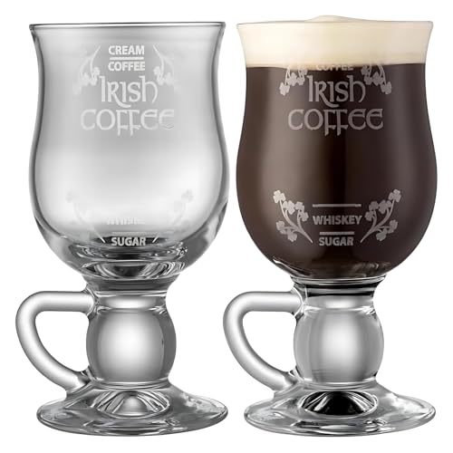 Galway Irish Coffee Glass Set - Clear Glass Mugs for Lattes & Specialty Drinks, 2 Pack