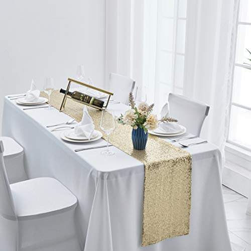 Pufogu Champagne Sequin Table Runner 12x72 Inches - 2 Pack