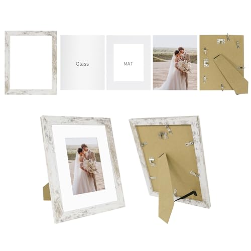 8x10 Picture Frame Set of 4 – Distressed White Wooden Frames with Real Glass