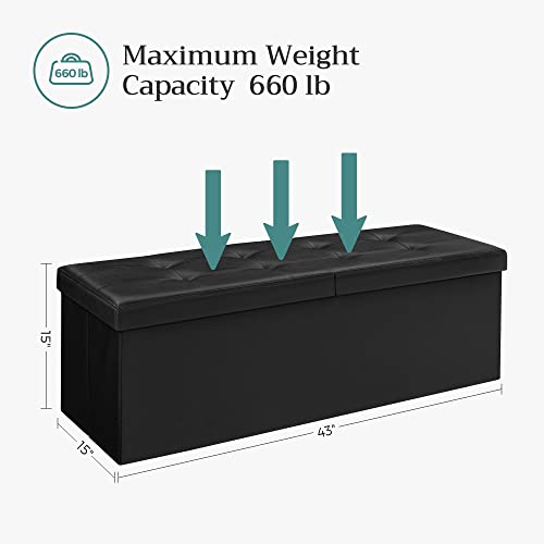 43.3-Inch Folding Storage Ottoman Bench with Flipping Lid - Black