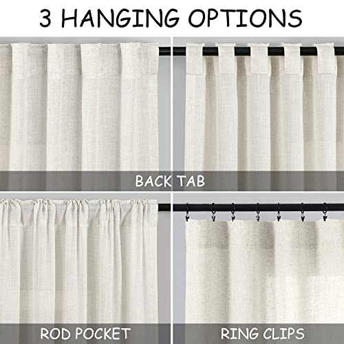 Nanspring Cream Linen Back Tab Curtains 84 Inch Length 2 Panel Set