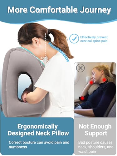 Inflatable Travel Pillow for Airplane - Comfortable Neck Support