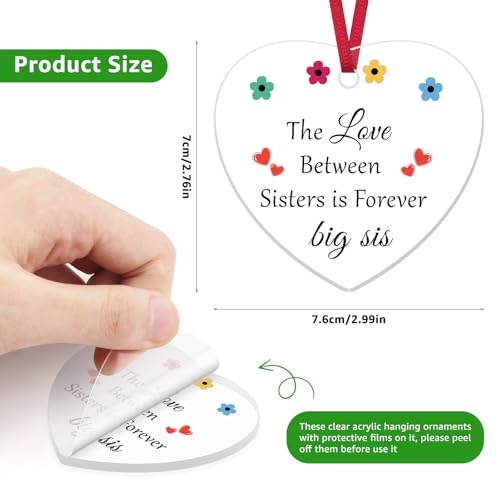 Gevody 3-Piece Sister Gifts Set Christmas Ornaments Heart Acrylic Decor