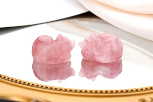 Rose Quartz Crystal Cat Figurine - 1.6" Polished Gemstone Cat Statue