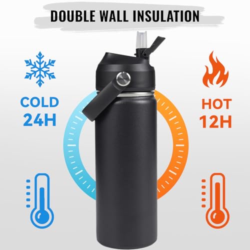 18oz Insulated Stainless Steel Water Bottle with Straw - Vacuum Travel Flask