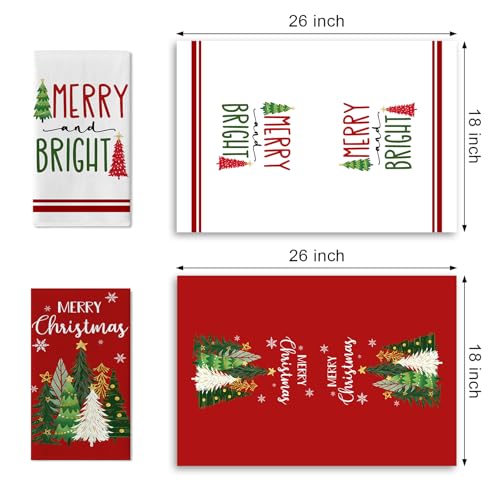 Croar Merry Christmas Tree Red Kitchen Dish Towels Set of 2 – Christmas Tree Variation