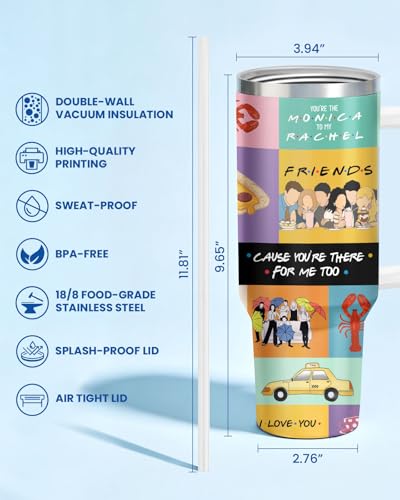 34HD TV MovieCB12 Colorful Friendship 40 oz Tumbler with Handle, Bestie Gift