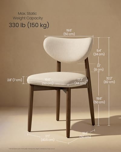 Mid-Century Modern Upholstered Dining Chairs Set of 2 with Solid Wood Legs