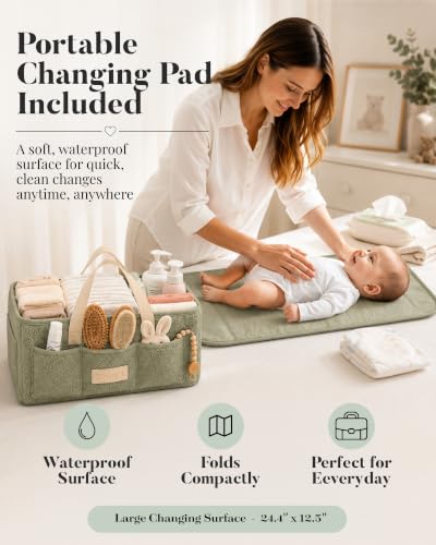 Teddy Fleece Baby Diaper Caddy Organizer with Portable Changing Mat