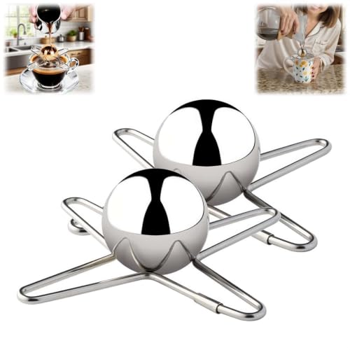 Huease 2 Pack Stainless Steel Espresso Cooling Balls for Iced Coffee - Silver