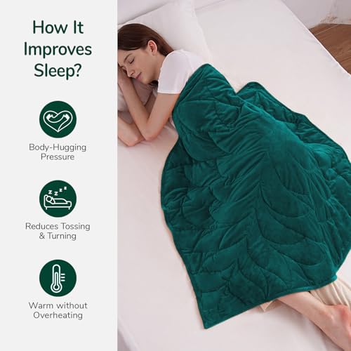 Weighted Lap Blanket 7 lbs - 41" x 53" Leaf Pattern Green Velvet
