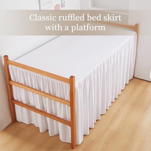Twin XL Dorm Bed Skirt with 32 Inch Drop - Extra Long Dust Ruffle (White)